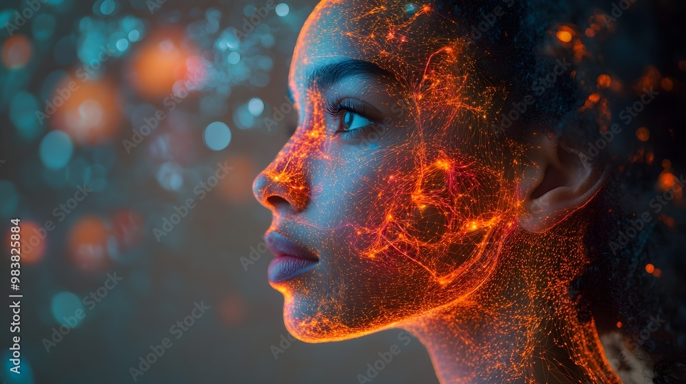 A young person with a glowing brain, visualizing deep cognition, showing neural oscillations and dopamine pathways across the corpus callosum A young person with a glowing brain, visualizing deep cognition, showing neural oscillations and dopamine pathways across the corpus callosum