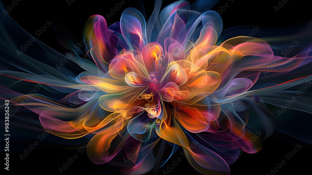 Fototapeta premium Experience a dynamic and ethereal art piece featuring vibrant colors, radiant light, and fluid motion. This expressive and modern abstract artwork captivates with its creativity and design