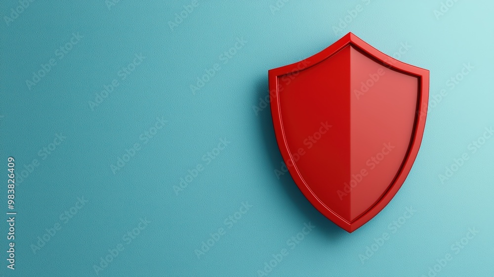 Red shield on blue background symbolizes security and protection, ideal for cybersecurity, defense, and safety themes in stock photos. Red shield on blue background symbolizes security and protection, ideal for cybersecurity, defense, and safety themes in stock photos.