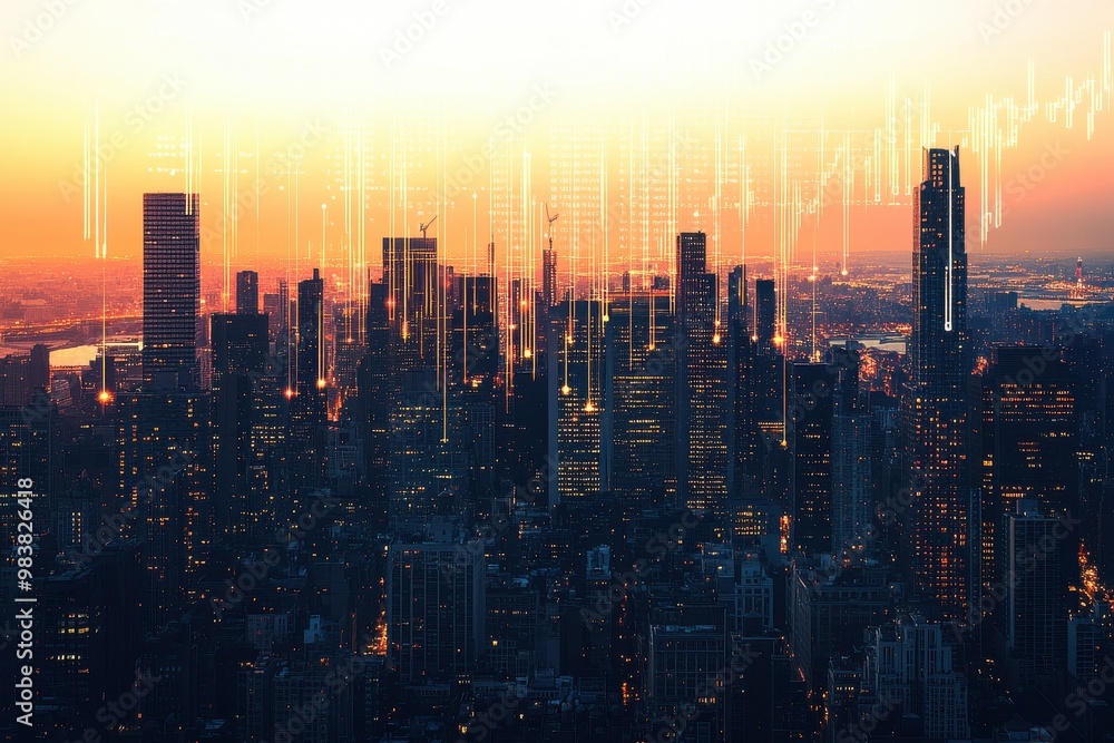 Fototapeta premium A image that combines a modern cityscape at sunset