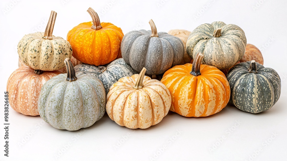 Artfully arranged gourds on a bright backdrop, ideal for seasonal graphics or culinary-themed visuals. Artfully arranged gourds on a bright backdrop, ideal for seasonal graphics or culinary-themed visuals.