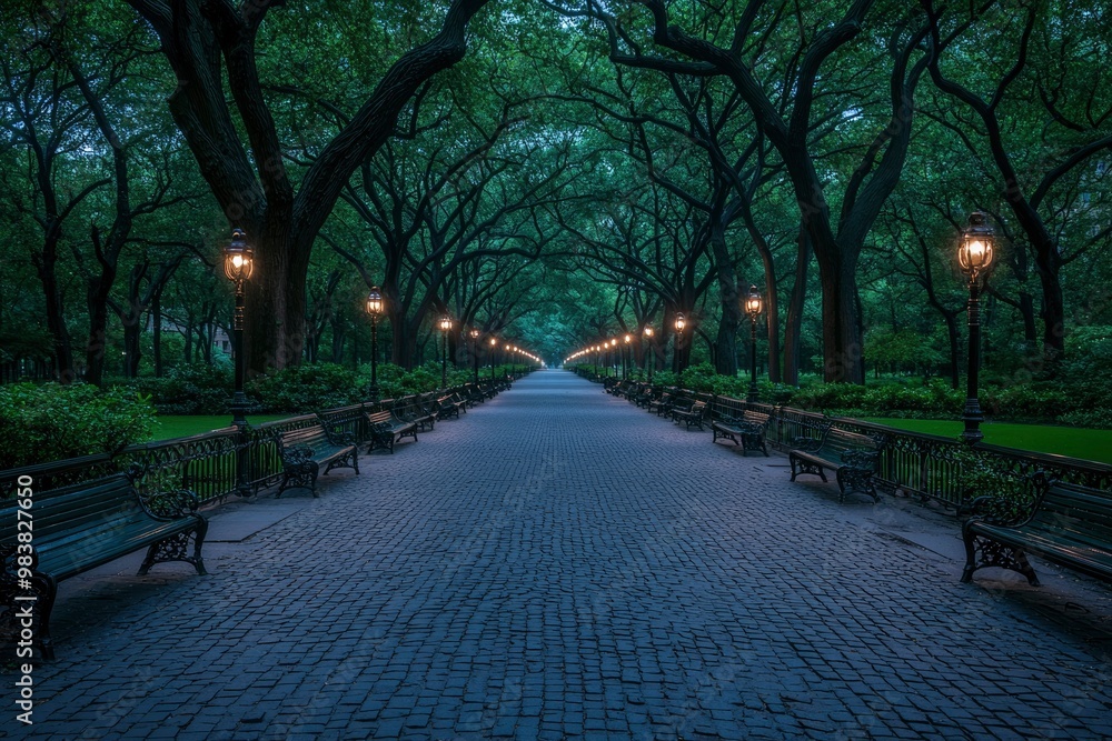 Obraz premium A Paved Pathway Through a Dark and Tranquil Park