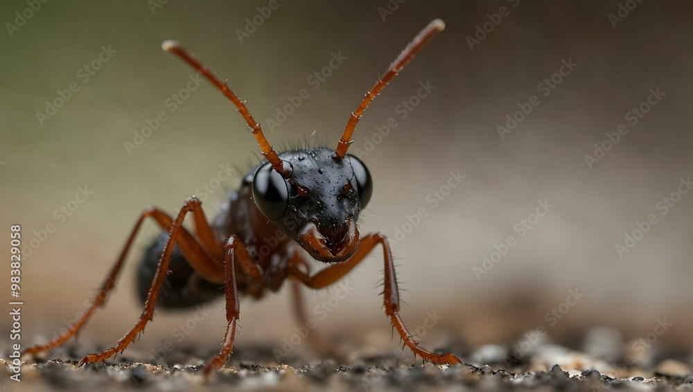 Close-up of an ant with a blurred background. Close-up of an ant with a blurred background.