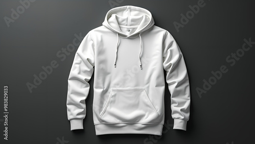 White hoodie design mockup on a dark background, highlighting the hoodie details and potential for customization photo