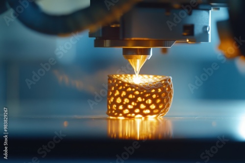 3D printer creating intricate object photo