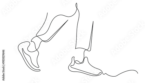 minimalist line drawing of walking legs.continuous line drawing of an active man walking.single line light sport.one line vector illustration