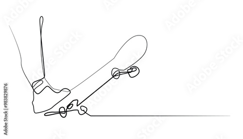 continuous line of feet on a skateboard.minimalist line of skateboarder.one line vector illustration.isolated white background