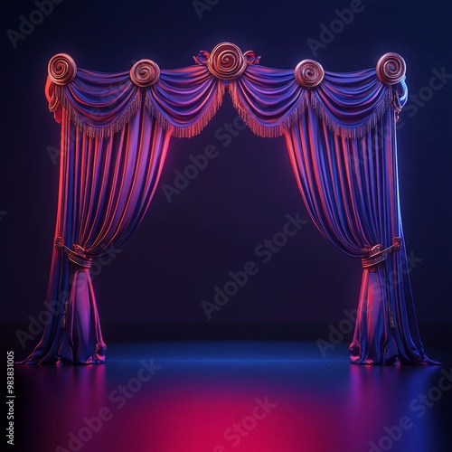 3D Curtain Icon: Drapes for Theatrical Stages Illustration Logo