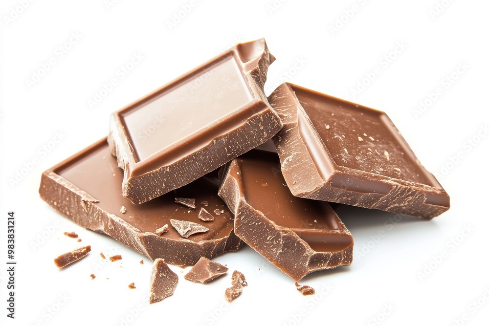 Several pieces of milk chocolate bars isolated on white background Several pieces of milk chocolate bars isolated on white background
