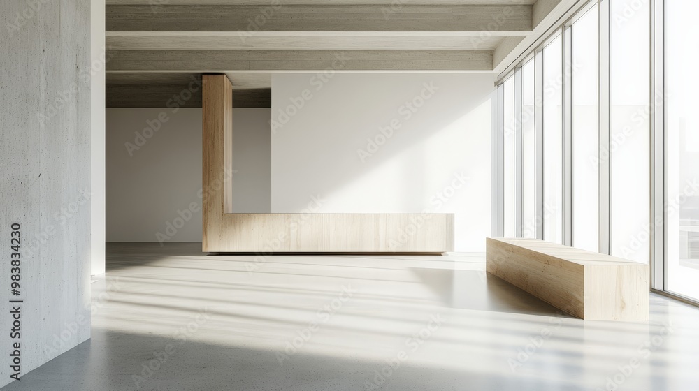 Minimalist Interior with Wooden Accents and Large Windows Minimalist Interior with Wooden Accents and Large Windows
