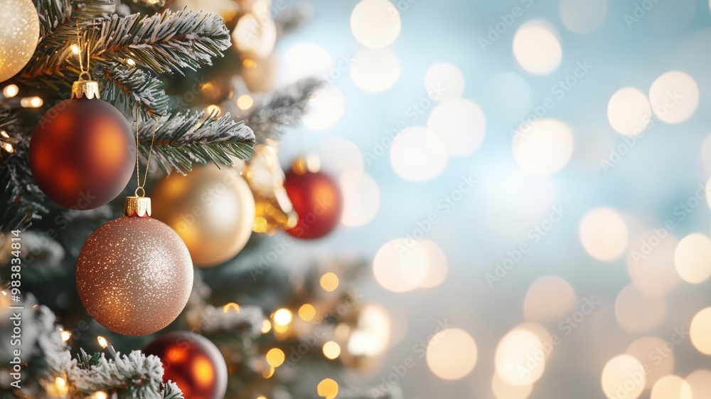 A beautifully decorated Christmas tree with shimmering ornaments and warm lights, creating a festive holiday atmosphere. A beautifully decorated Christmas tree with shimmering ornaments and warm lights, creating a festive holiday atmosphere.