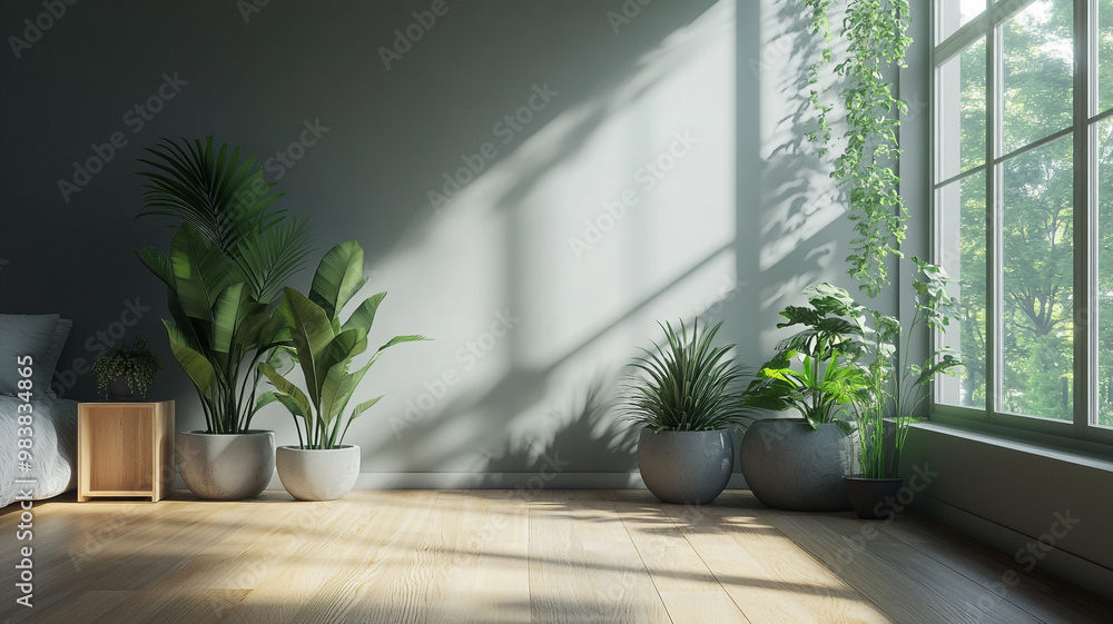 Bright indoor garden with various plants and natural light filling the room during the day Bright indoor garden with various plants and natural light filling the room during the day