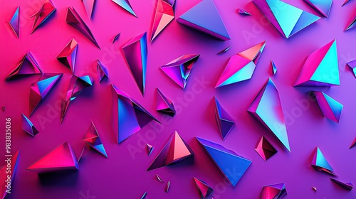 Abstract geometric pattern with pink and blue triangle shapes on a magenta background.