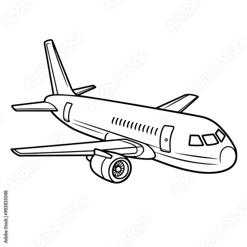 Sleek airplane outline icon in vector format for travel designs.