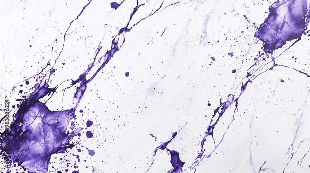 Naklejka premium Abstract purple paint splatters on white background.