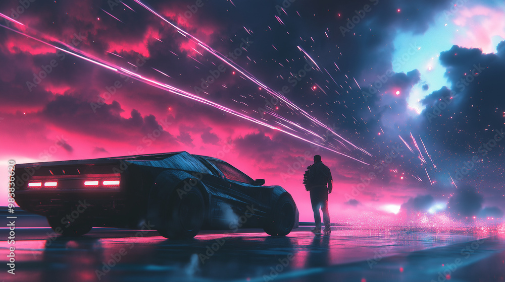 Φωτογραφία Image for Lo-Fi music Fantasy Shooting star with car lo-fi music genre Generativ