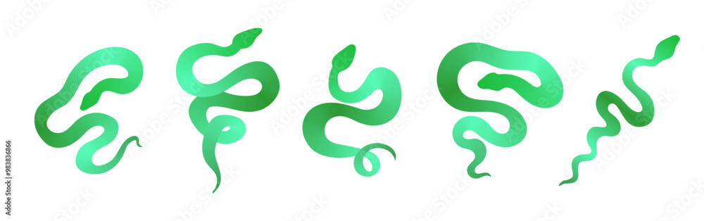 Green gradient snake collection. Colorful snakes icon isolated on white Green gradient snake collection. Colorful snakes icon isolated on white