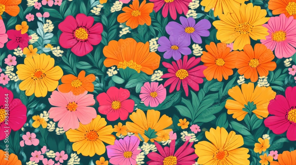 Obraz premium Digital hand drawn motifs featuring colorful flower border textures in seamless patterns