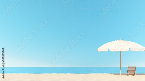 Serene landscape, beach umbrella on the shore of a calm sea on a quiet summer day.