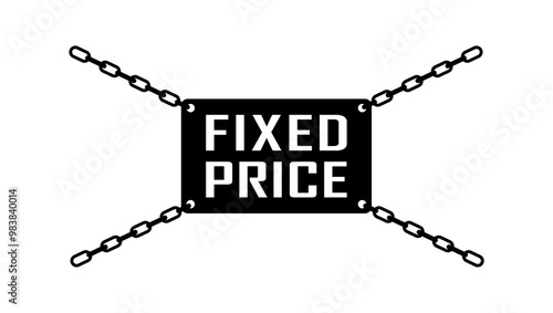 Fixed price emblem, black isolated silhouette