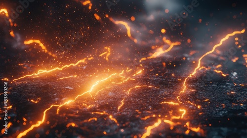 Wallpaper Mural Abstract 3D lightning bolts striking the ground in a dark, metallic landscape. Torontodigital.ca