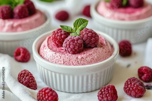 Raspberry Mousse Dessert with Fresh Mint Garnish