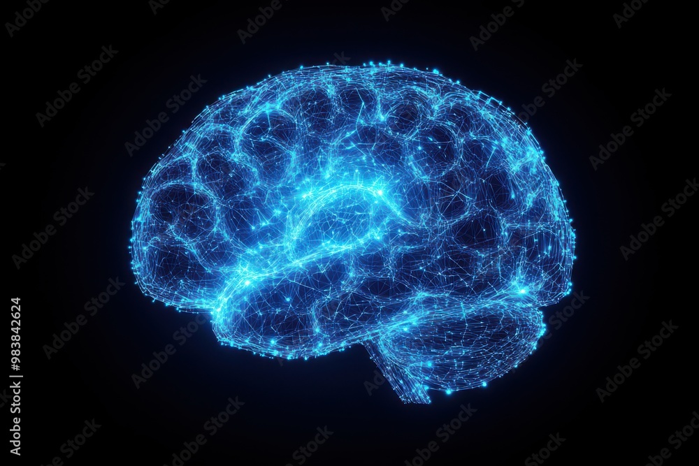 Generate a high-resolution digital image of a glowing, futuristic brain made of circuit-like Generate a high-resolution digital image of a glowing, futuristic brain made of circuit-like