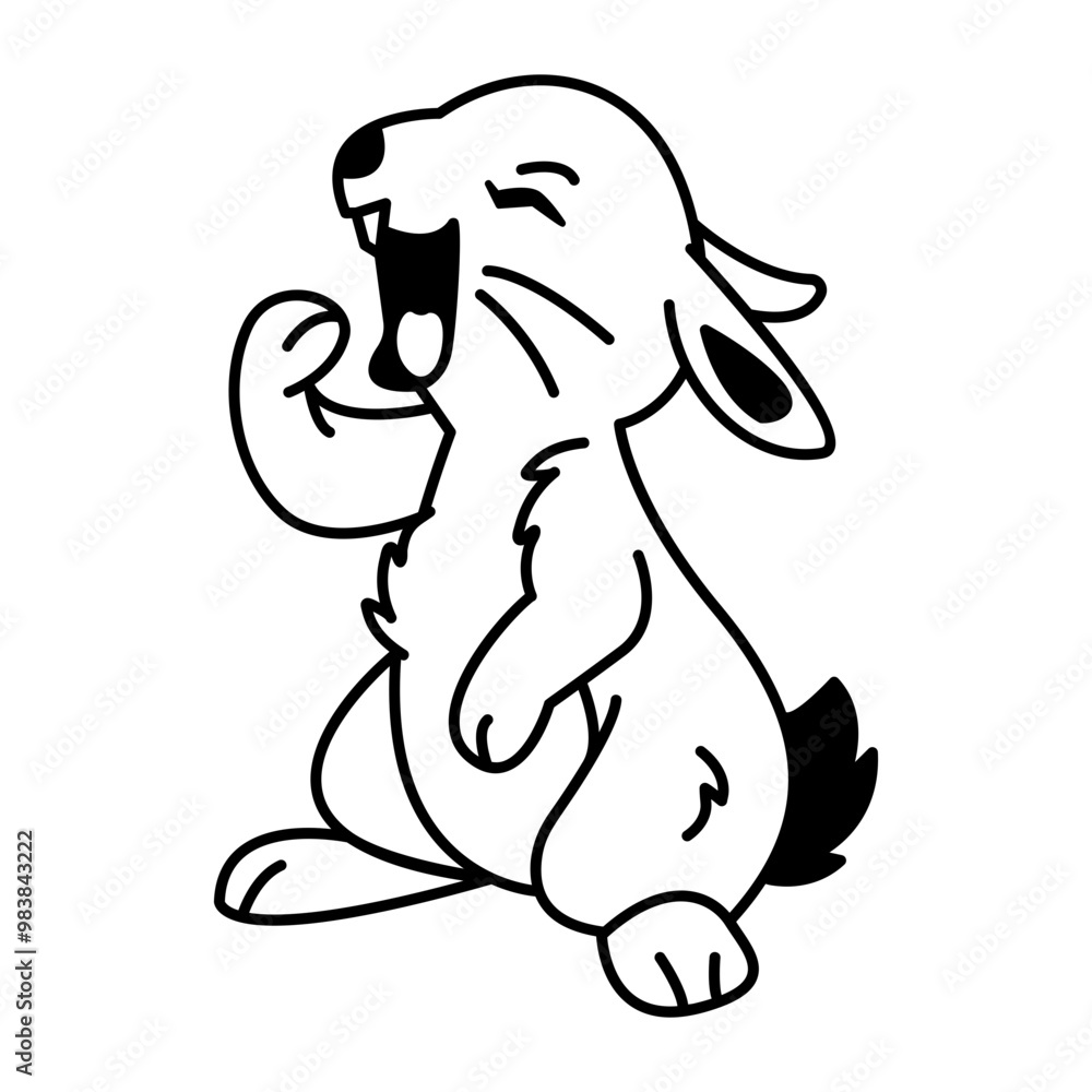 Fototapeta premium Cute bunny yawning doodle style icon 