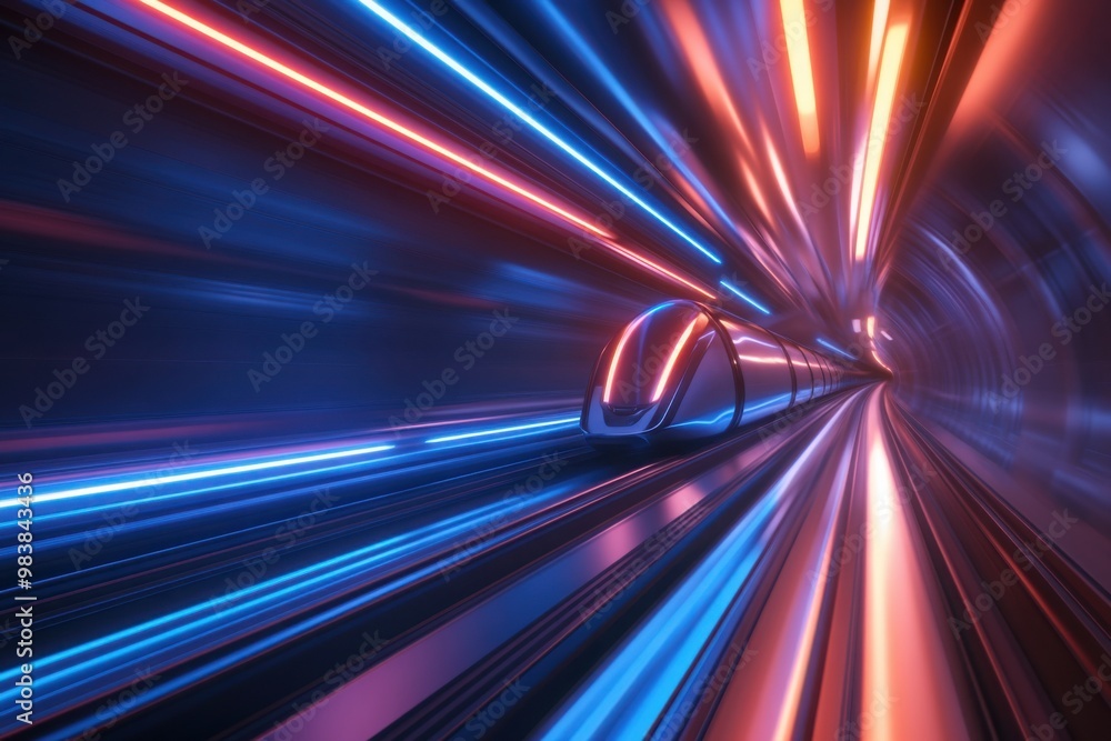 Futuristic hyperloop train speeding through tunnel Futuristic hyperloop train speeding through tunnel