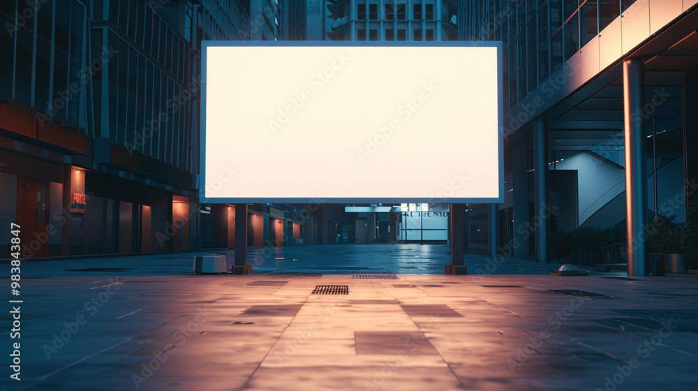 Large blank white advertisement board in the central plaza of a business center. Large blank white advertisement board in the central plaza of a business center.