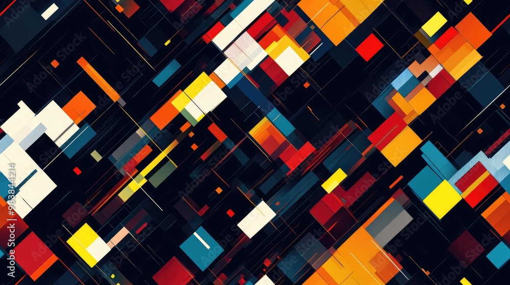 Modern luxury dark colorful abstract futuristic digital design background featuring an illustrated mosaic random pattern suitable for urban wallpaper presentations and brochures Modern luxury dark colorful abstract futuristic digital design background featuring an illustrated mosaic random pattern suitable for urban wallpaper presentations and brochures