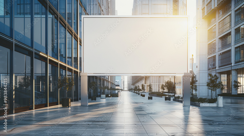 Large blank white advertisement board in the central plaza of a business center. Large blank white advertisement board in the central plaza of a business center.