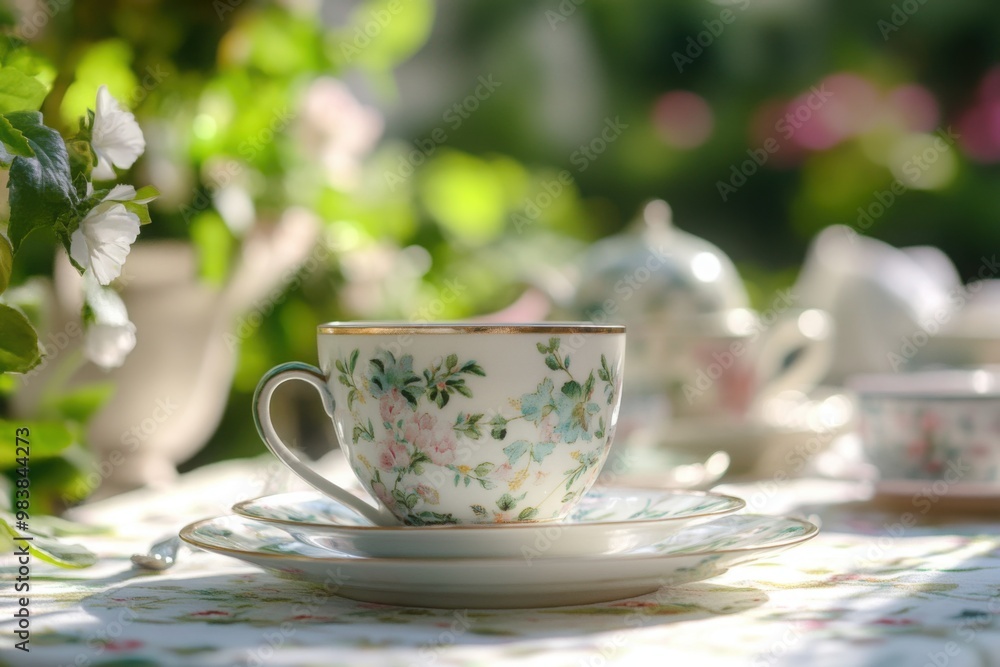 Fototapeta premium Garden tea party with vintage china set