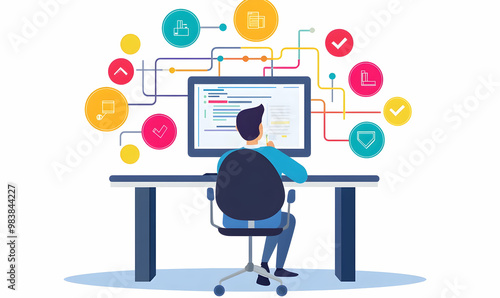 Business process and workflow automation with flowchart, Scheme of hierarchy photo