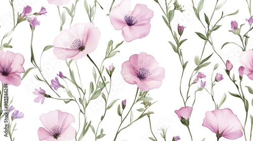 Charming seamless floral pattern featuring hand painted watercolor wildflowers Stock illustration