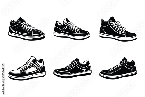 Sneakers on vector silhouette with white background