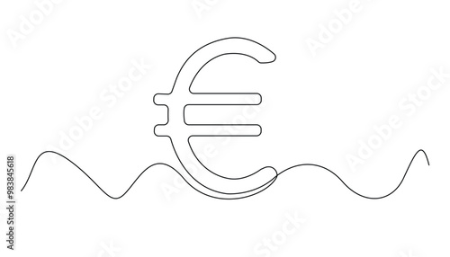 continuous line euro icon.one line drawing of euro money.single line euro emblem, isolated white background