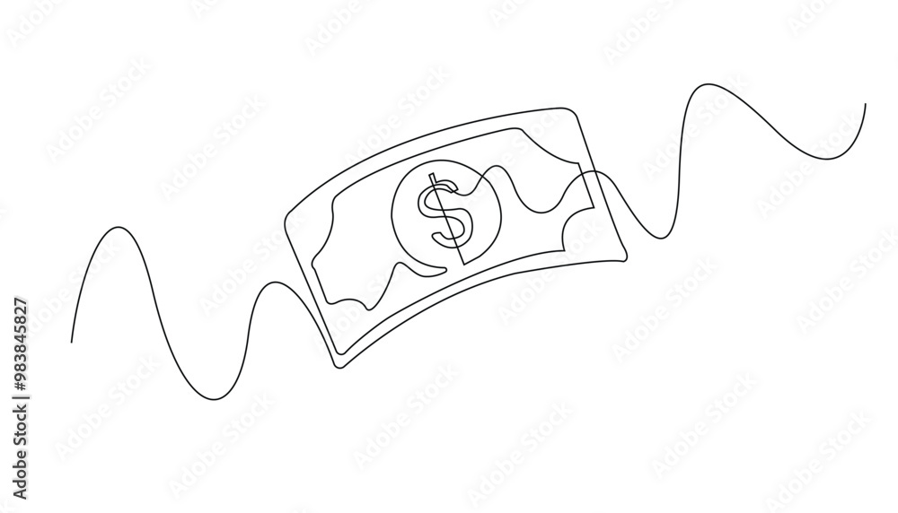 Fototapeta premium continuous line of dollar cash money.one line drawing of paper dollar money.money payment,cash register.dollar money icon isolated white background