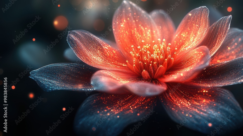 Glowing Lotus: A mesmerizing digital art piece of a luminous lotus flower, radiating a warm, ethereal glow against a dark background. The intricate details of the petals and the shimmering particles c Glowing Lotus: A mesmerizing digital art piece of a luminous lotus flower, radiating a warm, ethereal glow against a dark background. The intricate details of the petals and the shimmering particles c