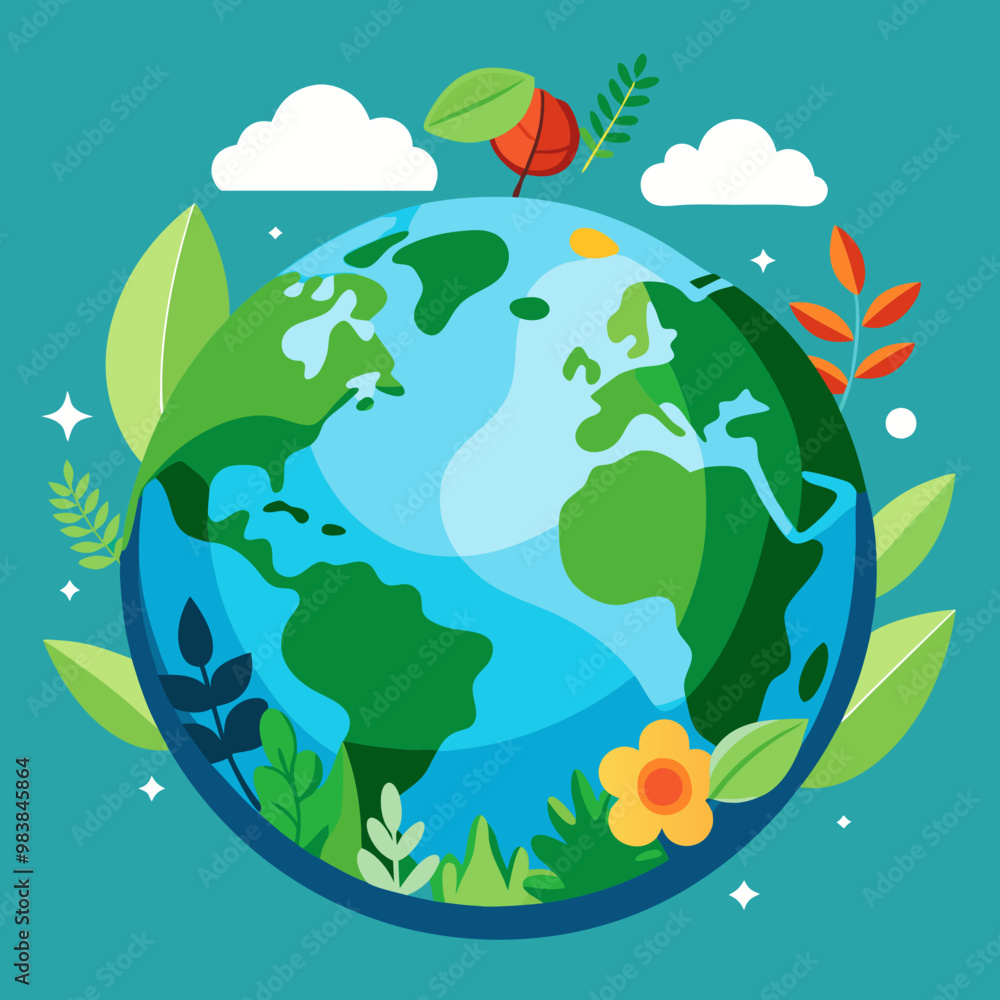 Naklejka premium World globe planet Earth background with sustainable energy vector illustration 