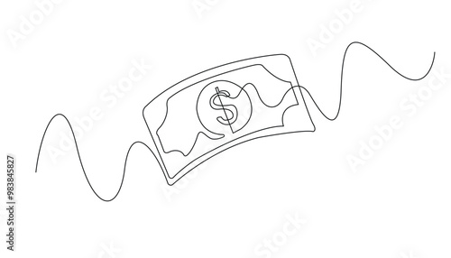 continuous line of dollar cash money.one line drawing of paper dollar money.money payment,cash register.dollar money icon isolated white background
