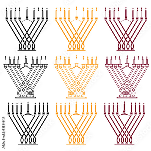 Hanukkiah. Traditional Hanukkah Menorah. Simple Symbol Icon Geometric Style