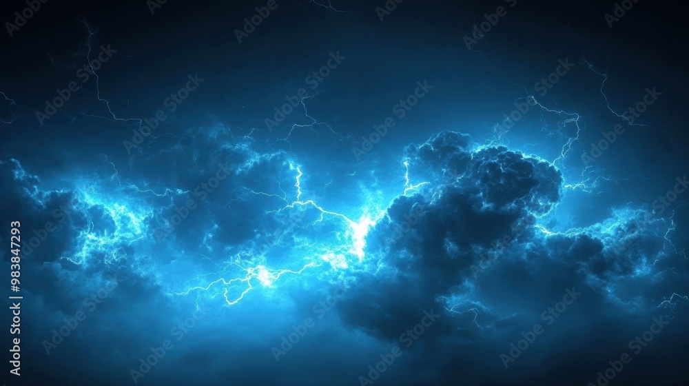 Electric Storm: A captivating image of a dramatic lightning strike illuminating the night sky. The vivid blue lightning bolts cut through the dark clouds, evoking a sense of power and intensity. Electric Storm: A captivating image of a dramatic lightning strike illuminating the night sky. The vivid blue lightning bolts cut through the dark clouds, evoking a sense of power and intensity.