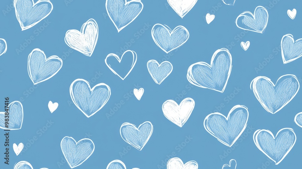 Simple heart pattern on a blue background with white contoured hearts Ideal for textiles banners and postcards Simple heart pattern on a blue background with white contoured hearts Ideal for textiles banners and postcards