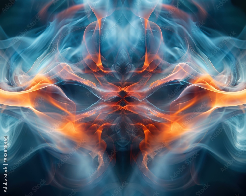 Abstract smoke design in blue and orange. AI. Abstract smoke design in blue and orange. AI.
