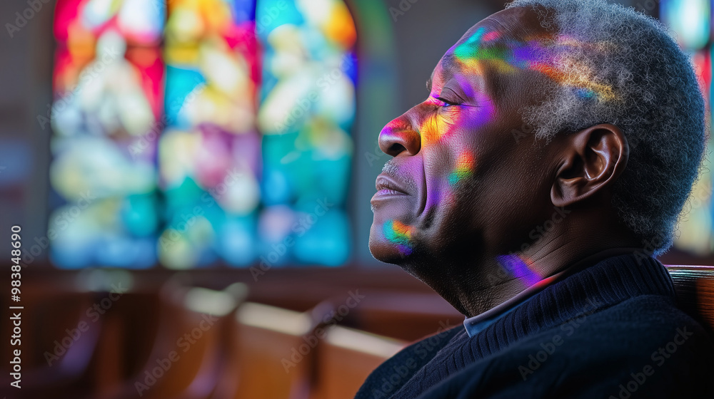 Obraz premium Elderly black man praying in church