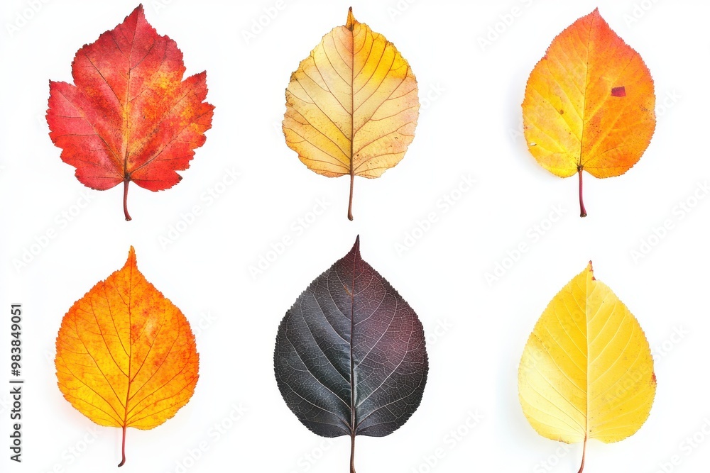 Obraz premium Set of 6 autumn tree leaves isolated in white background