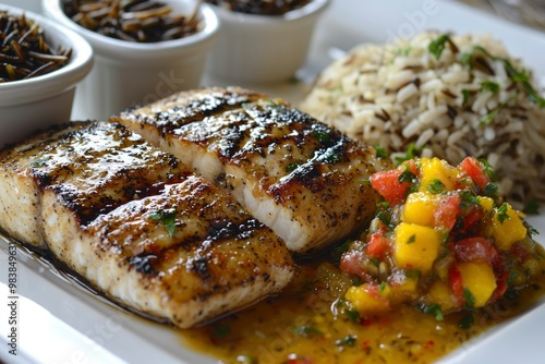 Grilled Fish with Mango Salsa and Wild Rice