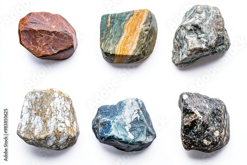 Set of 6 pieces of rock isolated in white background photo