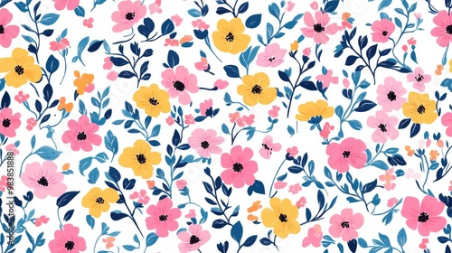 Trendy small flower pattern Seamless floral background suitable for textiles fabrics wallpapers print gift wrapping and scrapbooking Raster illustration photo